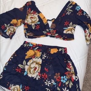Zaful Navy Blue Two Piece crop top outfit